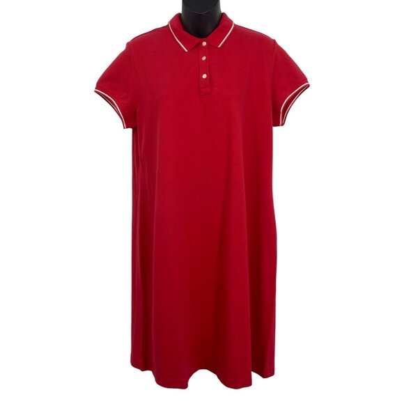 Lands End Red Polo Women Dress Petite Medium PM MP Collar Short Sleeve New - Picture 1 of 10